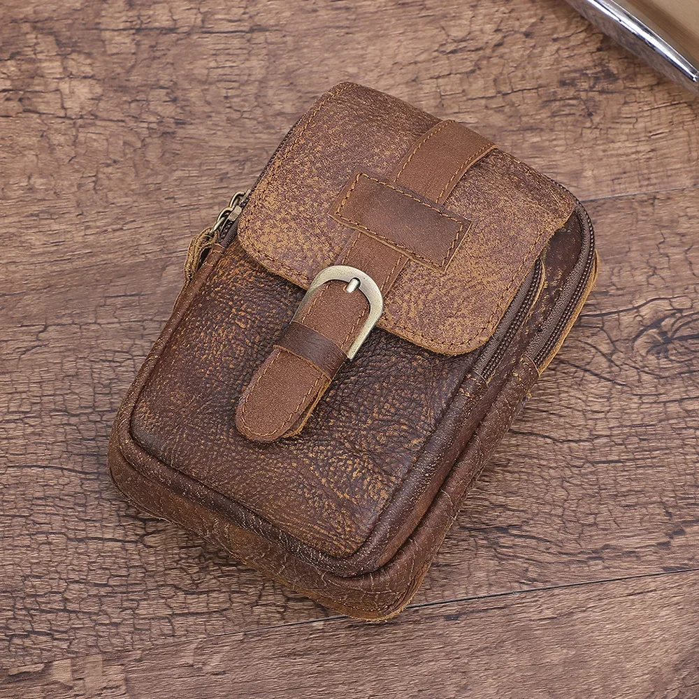 Retro Leather Waist Pack for Men, Outdoor Casual Belt Bag for Phone