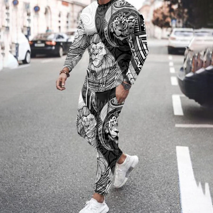 Fashion Men T-shirt Tracksuit Sets Casual 3D Print Outfit Jogging Sportwear Long Sleeve Shirt Trousers Suit Oversize Clothes men summer tracksuit 2 piece sets the crown king 3d print jogging set fashion men s oversized beach sportwear outfits suits 6xl