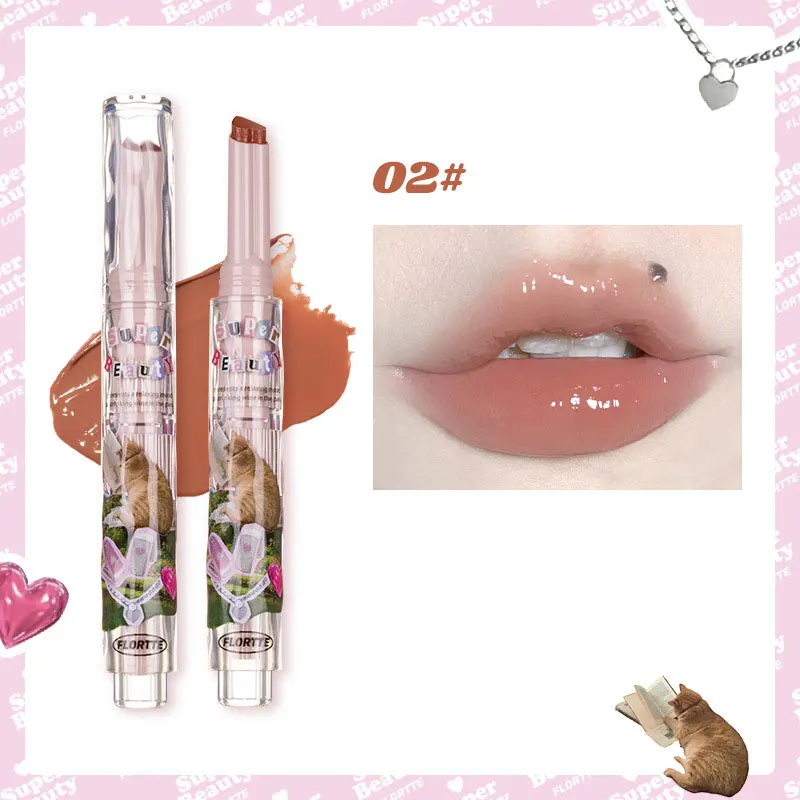 FLORTTE/Flower Loria First Kiss Series Love Stick Lipstick Pen Mirror  Waterlight Lip Glaze Hydrate Love Lipstick 