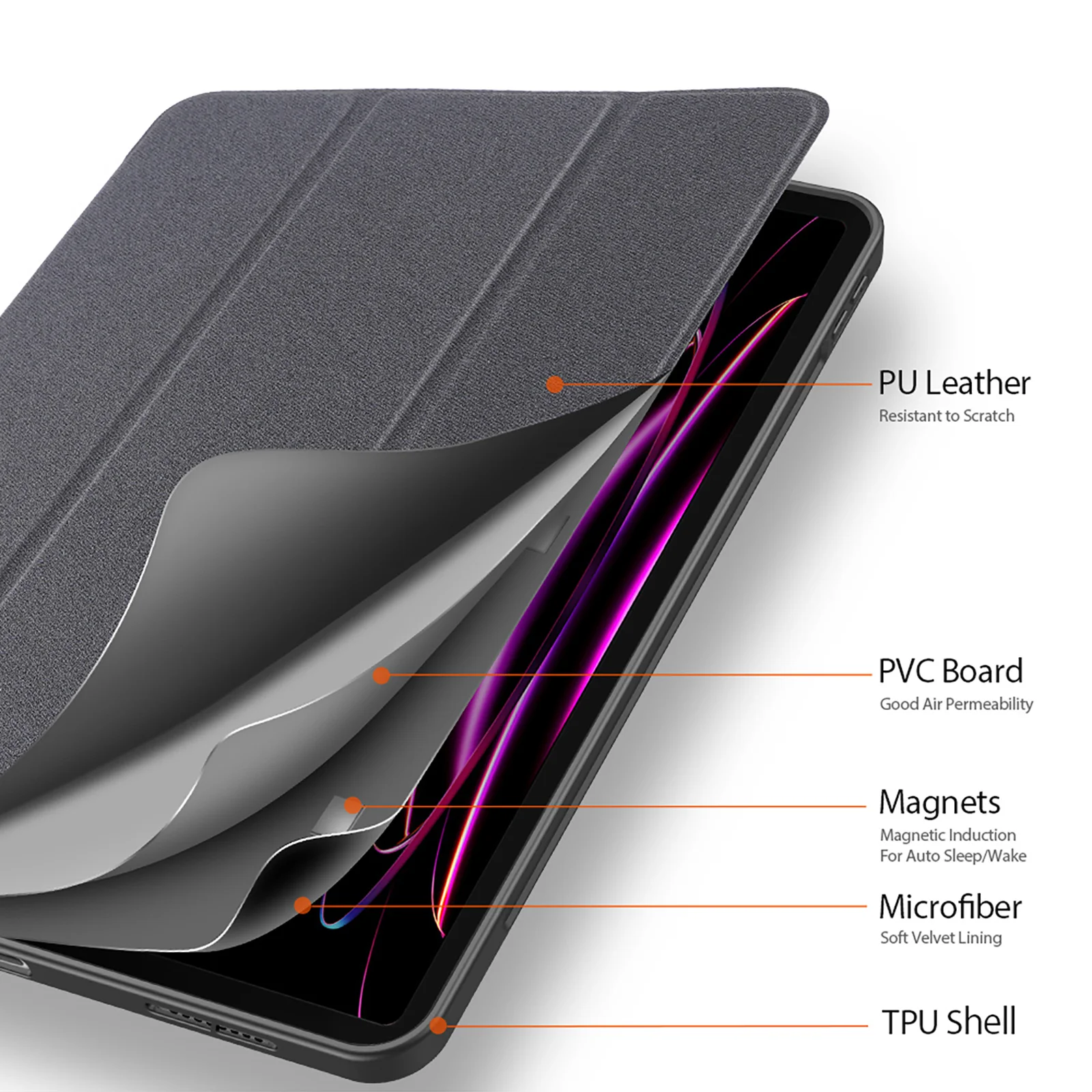 Premium Trifold Stand Tablet Case with Stylus Holder & Auto Sleep Wake Function