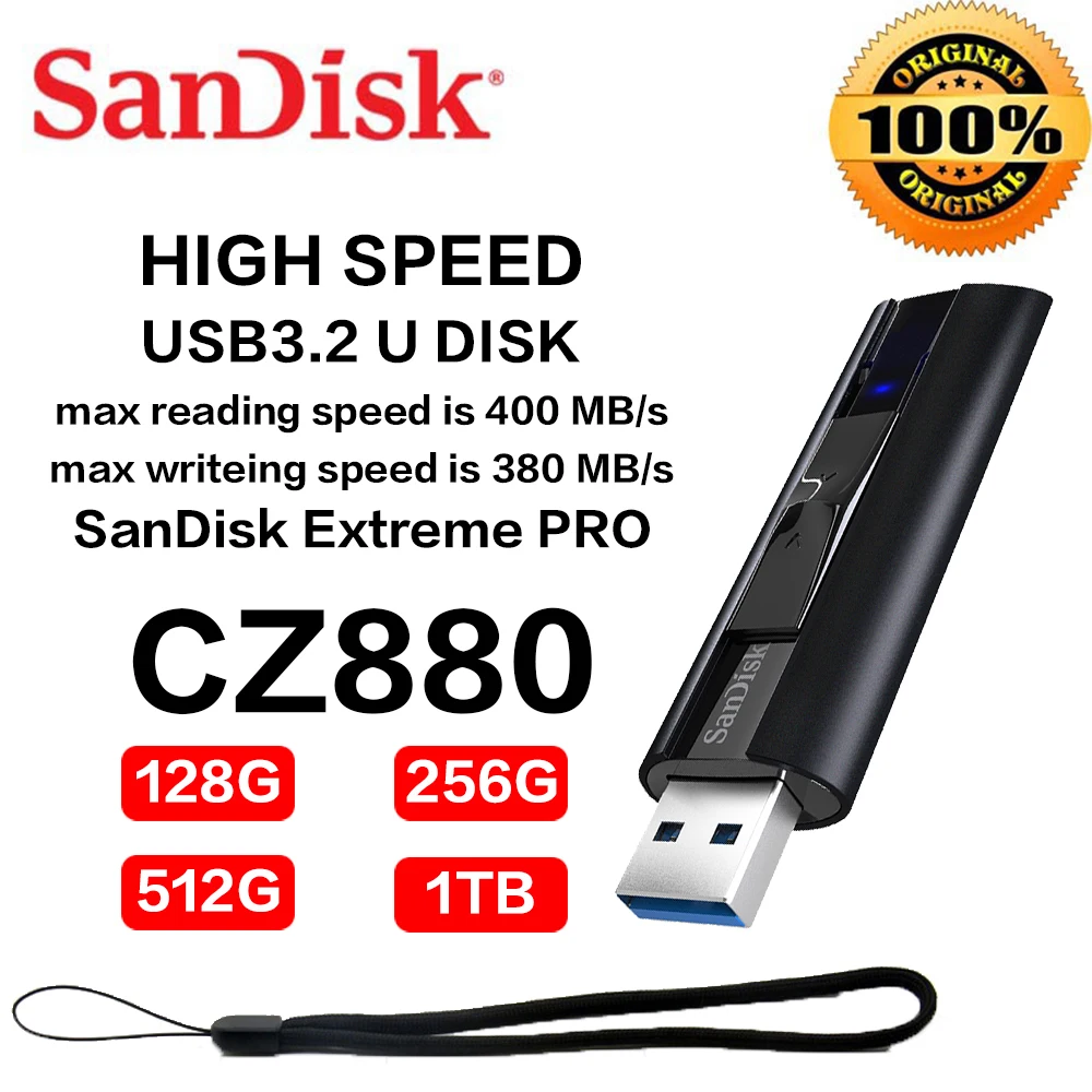 SanDisk – clé USB 3.2 EXTREME PRO CZ880, 1 to, 64 go, 128 go, 256 go, 512  go, disque dur U ultra rapide - AliExpress