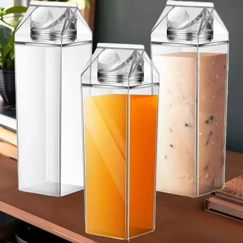 750ML 투명 우유병 물통 사각 우유 커피 주스 차 컵 야외 스포츠 캠핑 헬스장용 투명 우유 보관 용기