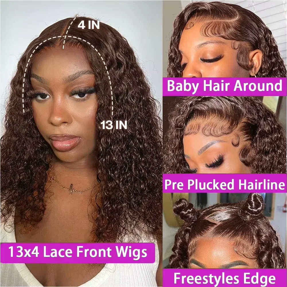 13x4 Lace Front Wigs For Black Women Brazilian Dark Brown Curly Bob Wig Short Deep Wave Human Hair Lace Frontal Wigs Colored Bob