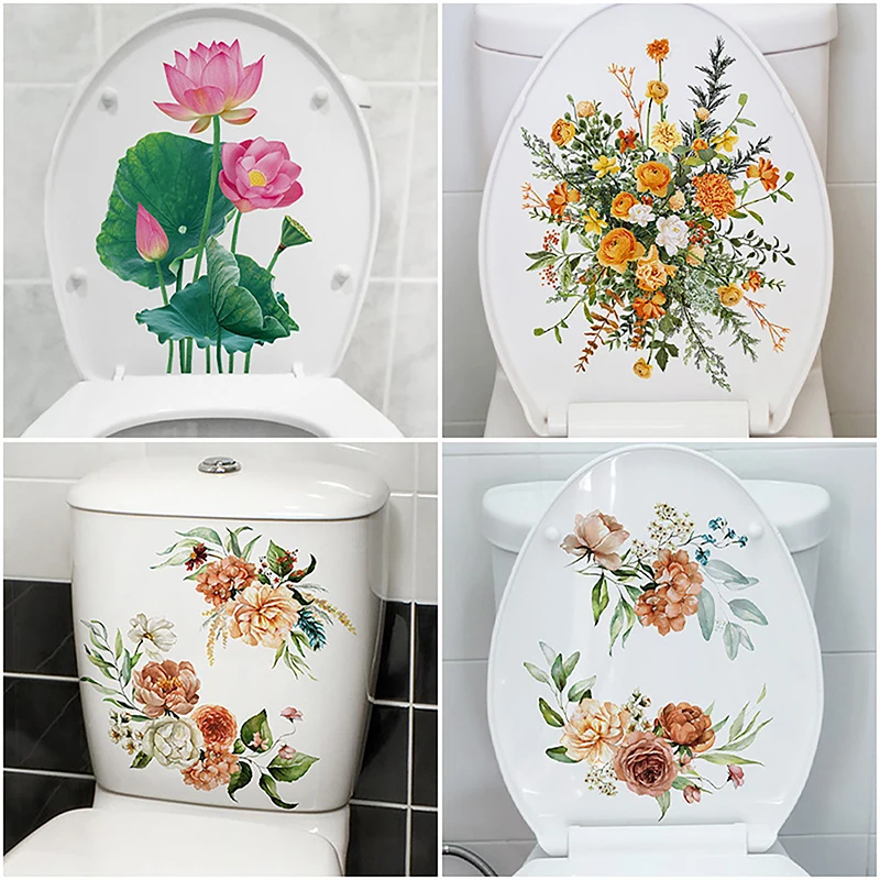 WC Stickers Toilet Plant Floral Wall Sticker For Bathroom Toilet Lid Sticker Decal Self Adhesive Mural Home Decoration