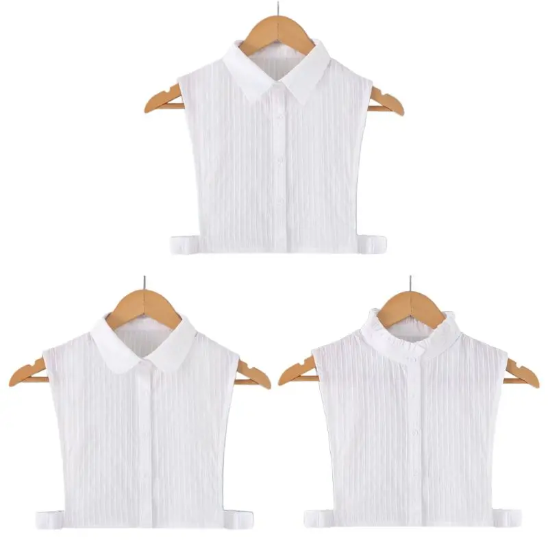 

Korean Women Elegant White False Fake Collar Vertical Stripes DIY Adjustable Detachable Lapel Half-Shirt Blouse