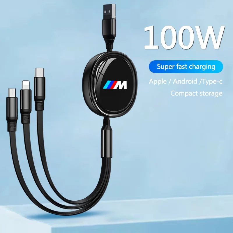 BMW M 엠블럼 E46 E36 E34 F10 E90 F30 E60 F30 E53 E30 E92 E87용 3-in-1 차량용 인터페이스 충전기 데이터 케이블 안전하고 빠른 충전