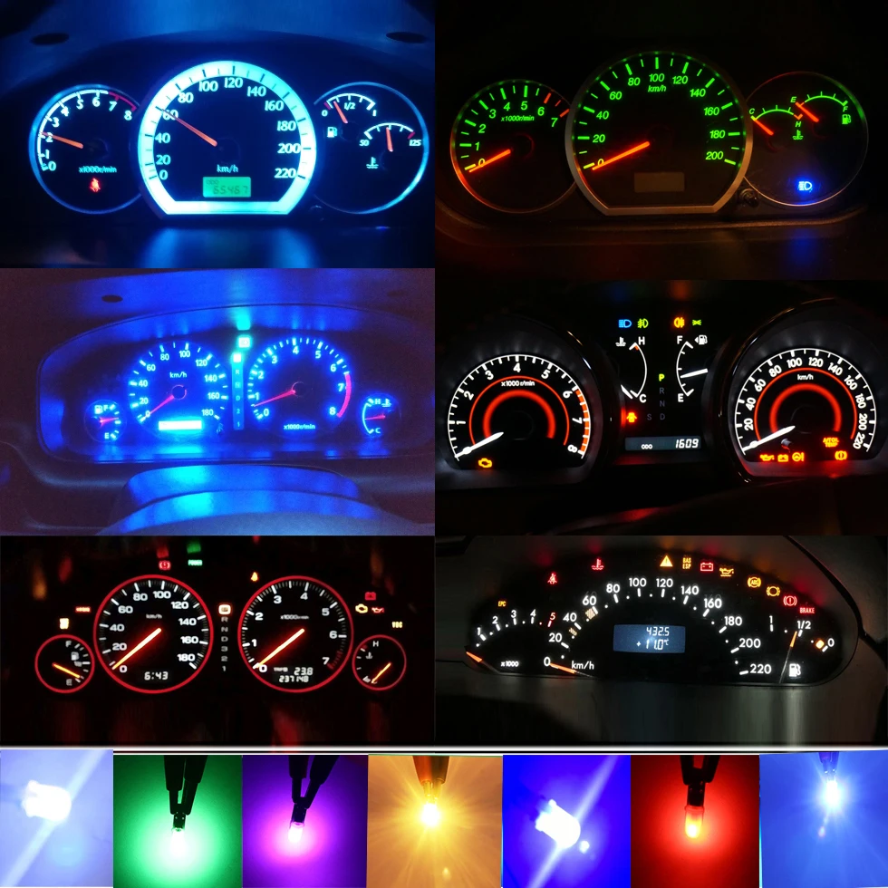 B8.5 Dashboard Instrument Panel Gauge Cluster Light T5 37 74 PC74 PC37  PC118 LED Bulb with Twist Socket Wedge Base 3/8