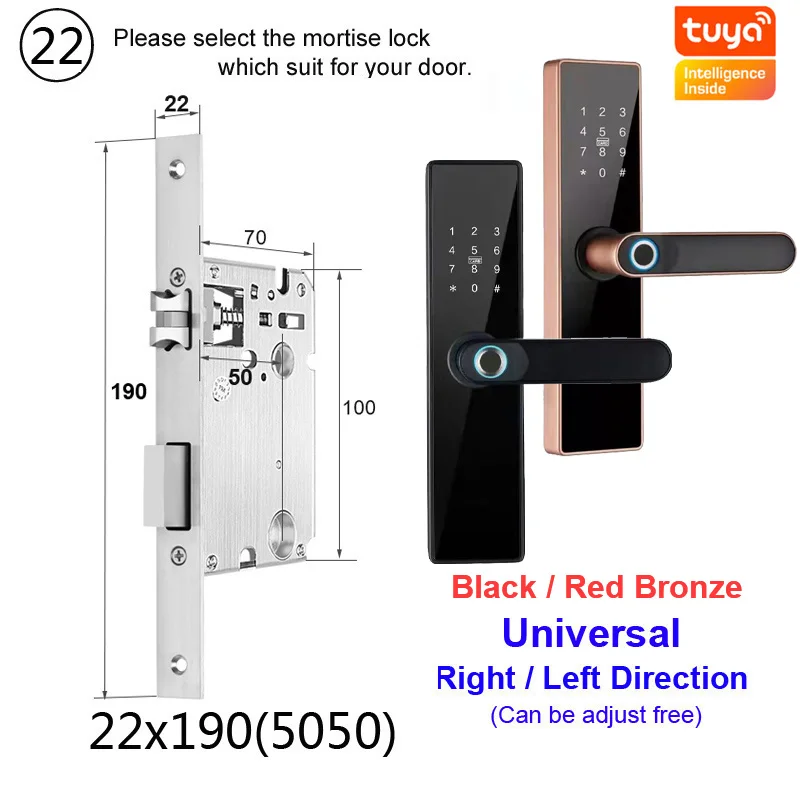 RAYKUBE Tuya Smart Door Lock Wifi Fingerprint Password IC Card Keyless Remotely Unlock Use AA Battery Support 8 Language Voice best electronic door lock Access Control Systems