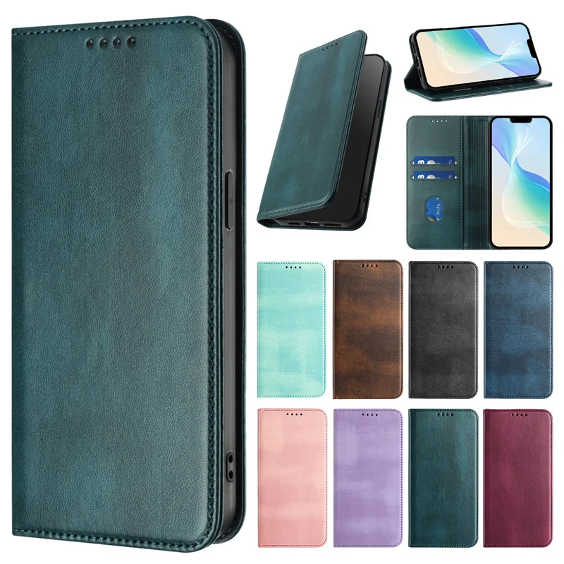Retro Solid Leather Magnetic Wallet Phone Case - Classic Design and Enhanced Protection