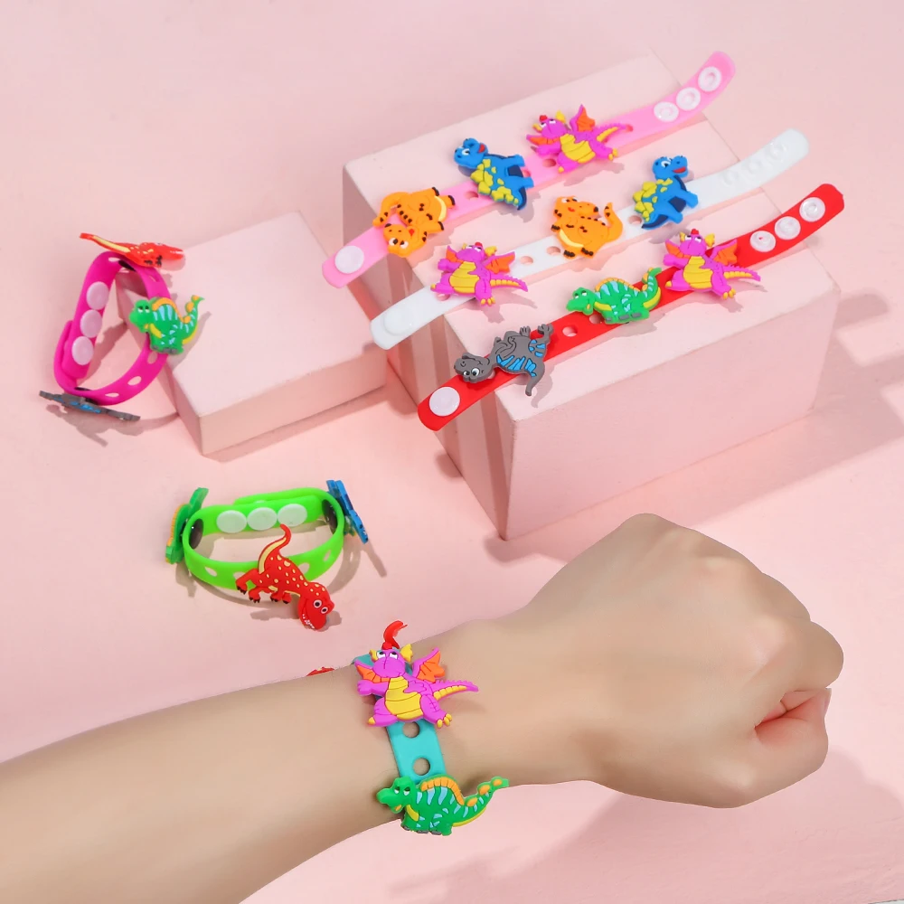 

New Dinosaur Silicone Hole Bracelet PVC Dinosaur Adult Kids Wristband Animal Bangle Bracelet Children Party Gifts