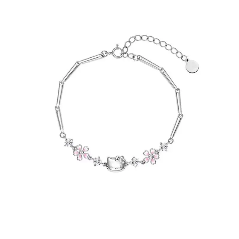 Sanrio Hello Kitty Bracelet Diamond Silver Plated Cartoon Bracelet Jewelry Girl Birthday and Holiday Gifts