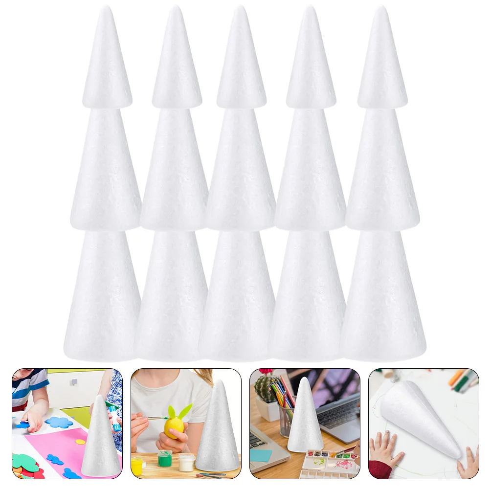 

15/12Pcs Foam Cone Christmas Toys Decorative Cones Adornments White Conical DIY Foams Ornament Kindergarten Craft Child Painting