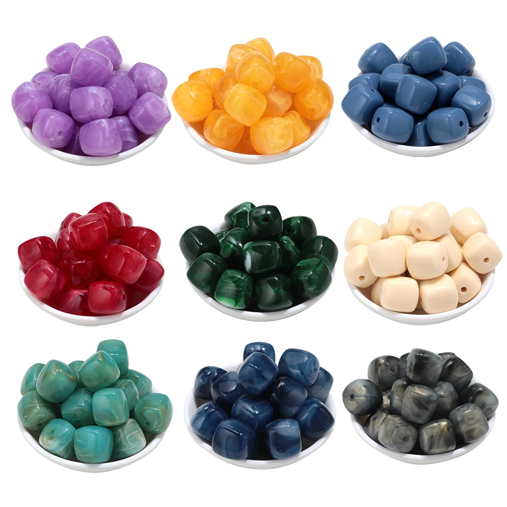 10 Stück Marmorfarbene Acryl-Perlen, 16x17mm, quadratische Würfelform, lose Abstandsperlen für DIY-Schmuck, Armbänder, Halsketten, Ohrringe, Zubehör