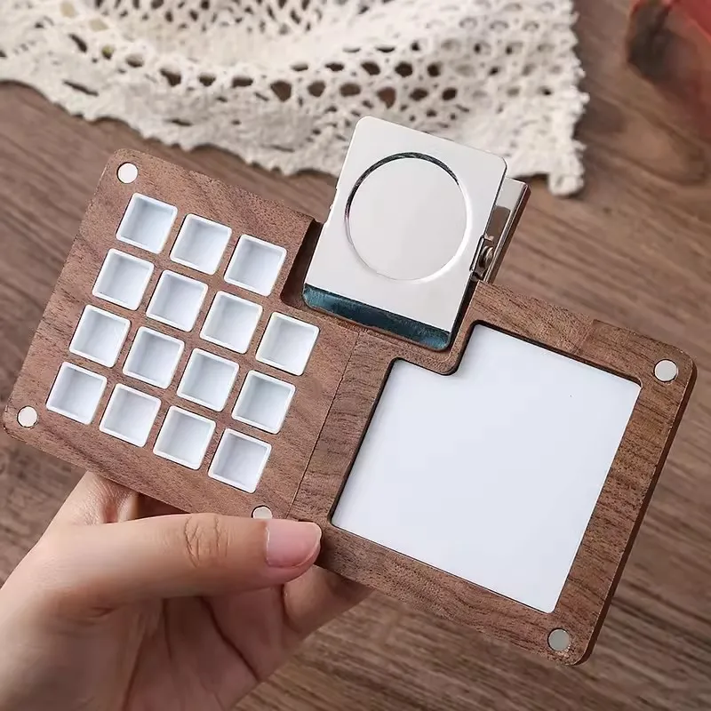 Walnut Empty Watercolor Paint Box Storage Mini Portable Wooden Professional Paint Palette Tray Art Painting Supplies
