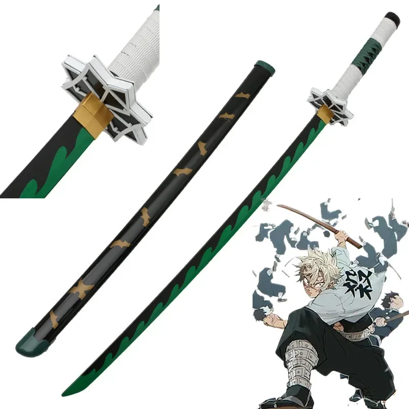 Anime Shinazugawa Sanemi Cosplay Weapon Prop Role Playing Agatsuma Zenitsu Wood Katana 104cm Sword