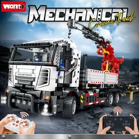 Woma Brand Mechanical Power Engineering Vehicle mounted Crane Remote Control Building Blocks High difficulty Assembly Puzzle Toy 1