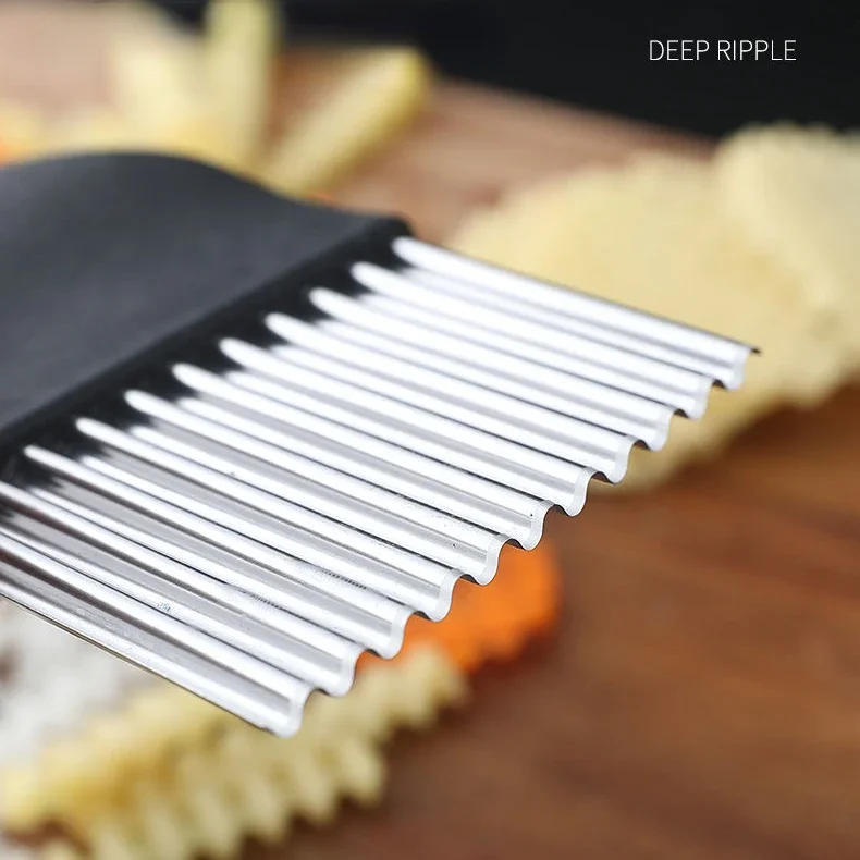 Description Picture 4 of itemFrench Fries Makers Stainless Steel Potato Clip Slicer Vegetable Fruit Crinkle Wavy Knife Cutter Chopper Kitchen Vegetable Tools
