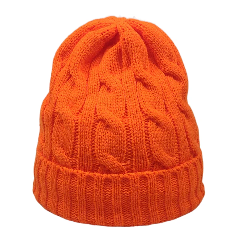 Warm Winter Skull Cap Fleece Inside Women Hats Cable Knitted Beanies Neon Yellow White Black Red Fluoresce Orange Fashion Colors 5