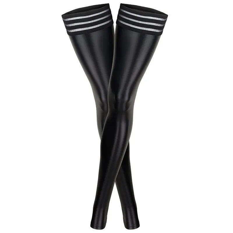 Sexy Women PU Leather Stockings Over Knee Socks Long Boot Thigh-High Stockings Lace Stripe Thigh Leather Stockings Plus Size