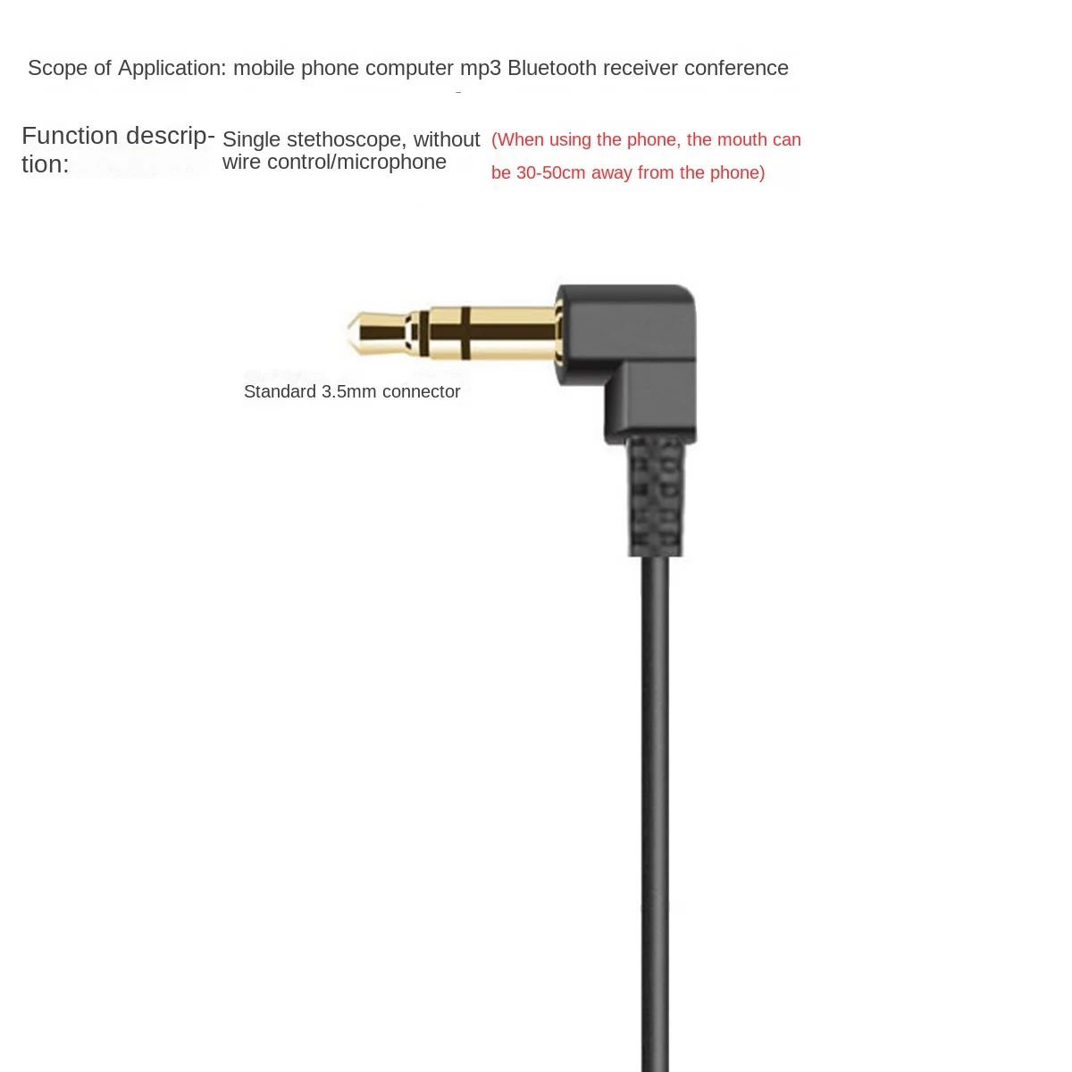 스프링 이어폰 싱글 사이드 헤드폰 이어버드, 휴대폰 MP3 컴퓨터용 유선 헤드셋, 3.5mm