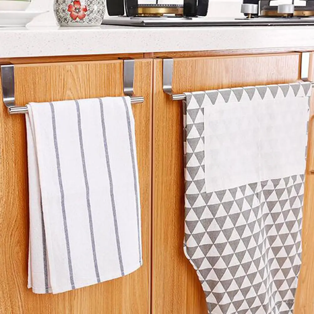 Cabinet Surface Towel Rack Space-saving Stainless Steel Towel Rack Versatile Holder for Kitchen Bathroom Storage Punch-free
