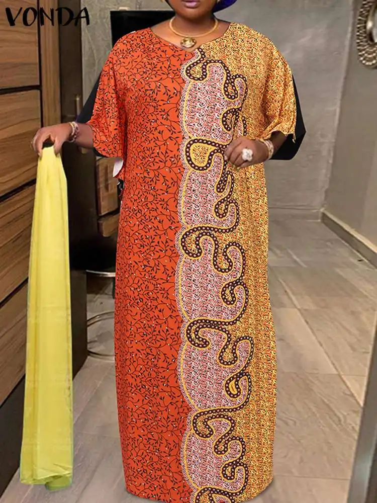 

VONDA Bohemian Dress 2023 Summer Sexy V-Neck Flare Sleeve Floral Printed Maxi Long Sundress Vintage Casual Loose Vestidos Robe