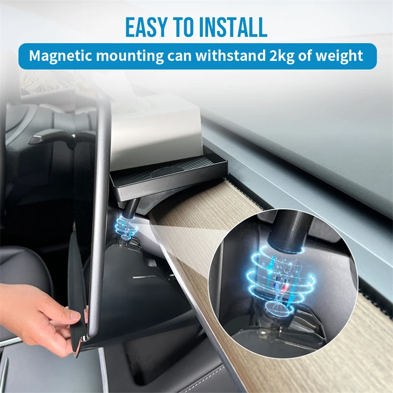 For Tesla Model 3 Y Center Console Organizer Tray Magnetic Under Screen Storage Box Dashboard Organizer Tissue Holder Glovebox car console organizer