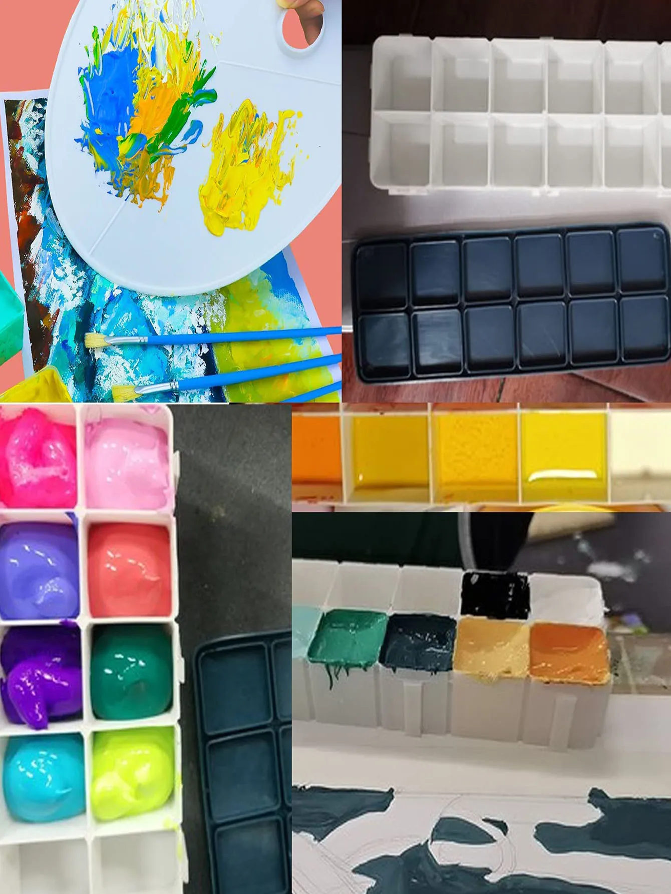 Bview Art 12 Compartments Plastic Paint Palette Paint Tray with Soft Lid for Watercolors, Gouache, Acrylic and Oil Paint 4