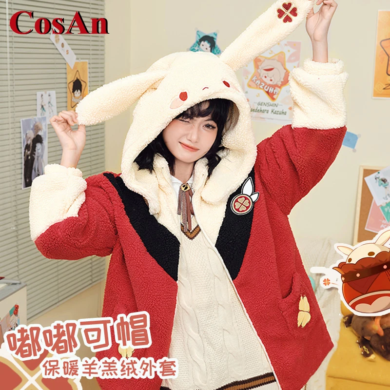 

CosAn Game Genshin Impact Klee Cosplay Costume Lovely Keep Warm Lamb Wool Coat Plush Hoodie Activity Party Role Play Clothing