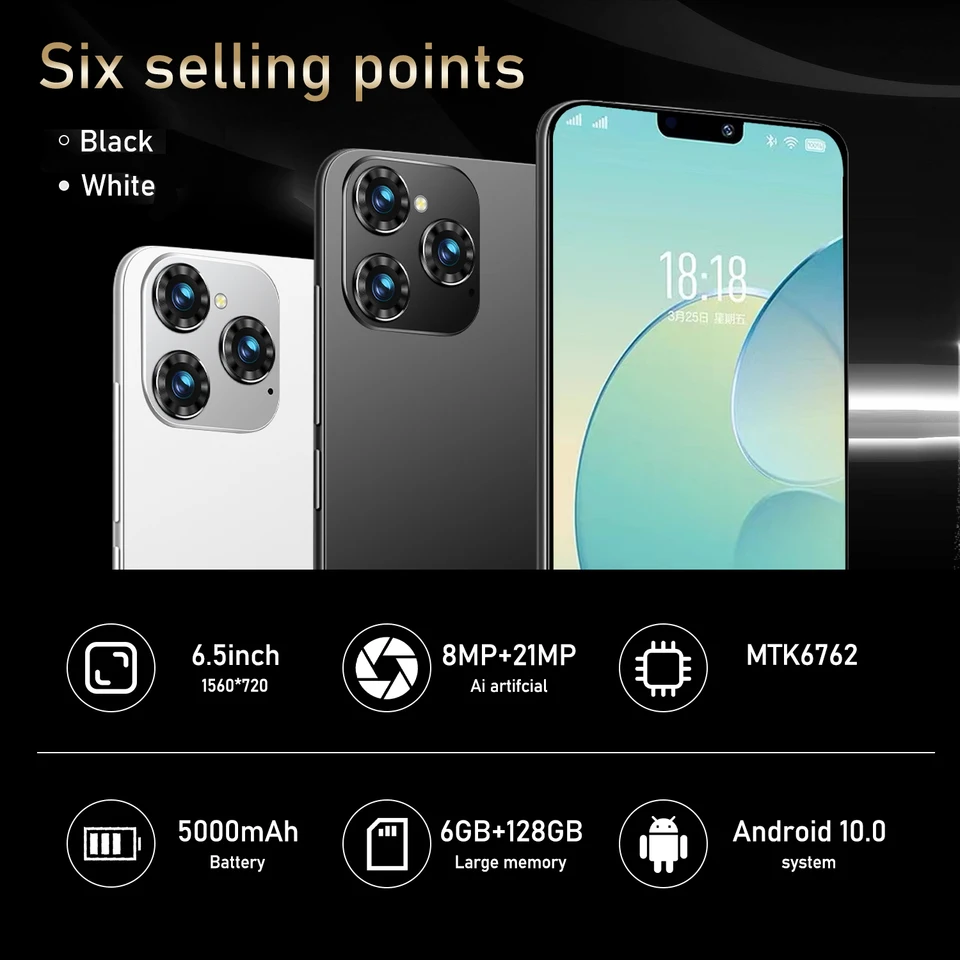 FUFFI-Note 13 Pro,Smartphone Android,6.5 inch,6+128GB ROM,8+21MP 