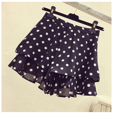 Gowyimmes 2022 Summer Big Size Girl S-2XL Wide Leg Shorts Spring Women Dot Chiffon Shorts Elastic Waist Shorts Outwear Hot P1208 short shorts Shorts