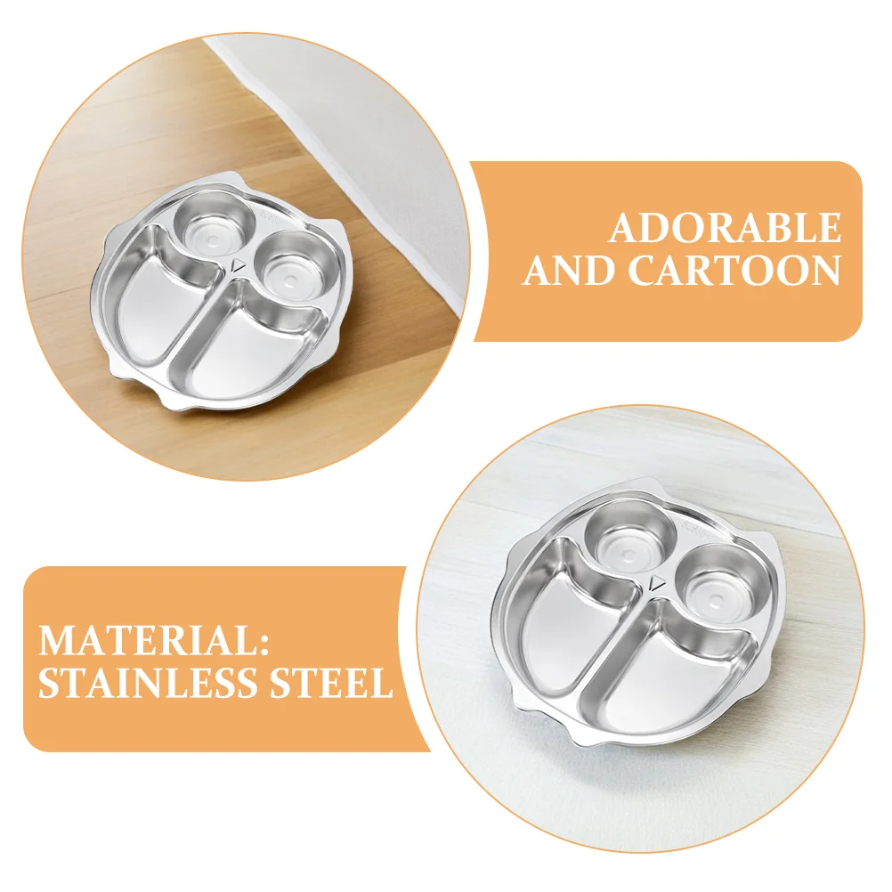 Children's Stainless Steel Cartoon Plates Kids Food Tray Thickened Deep Divided Compartments Adorable Patterns Safe Dining