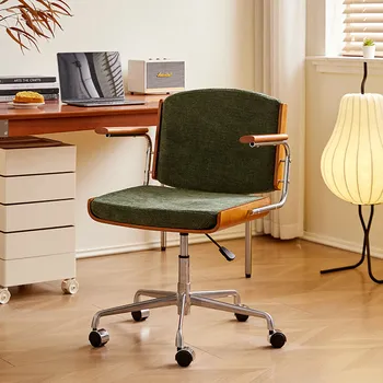 Alternative view of Solid Wood Vintage Office Chair Ergonomic Adjustable Swivel with Lumbar Support for Home Study Desk and Bedroom