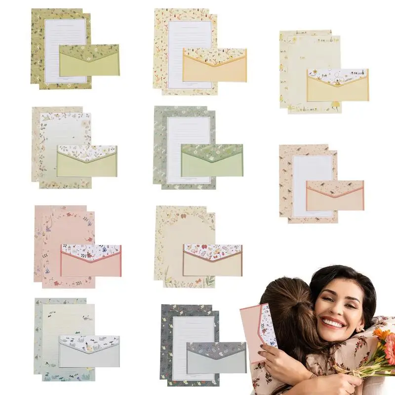 

A5 Letter Writing Paper+30 Letter Paper Envelope Set Lovely Flower Line Page Literary Style Stationery Paper Letter Paper