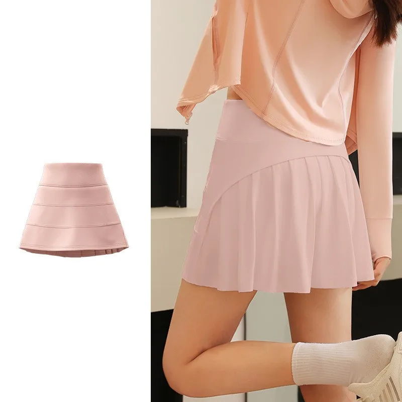 2 in 1 Ice Feeling Slim Women Sports Anti Exposure Golf Tennis Skirts Fitness High Waist Running Athletic Inner Shorts Pocket