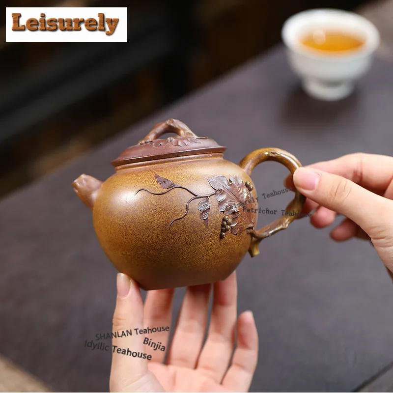 250ml Yixing Purple Clay Teapots Handmade Gourd Pot Raw Ore Wood-fired Porcelain Mud Kettle Zisha Tea Set For Tea Gift Supplies