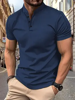 T-shirt a maniche corte da uomo Summer Explosion colletto alla coreana Polo a maniche corte moda casual con colletto Waffle Henry 1