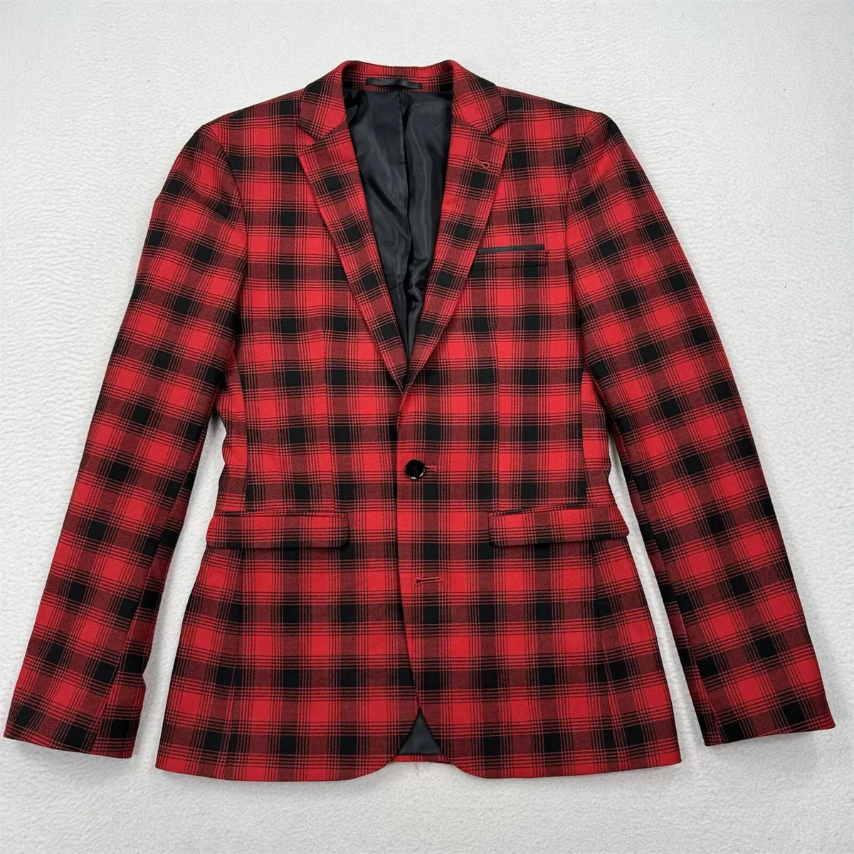 Black Red Plaid Suits For Men Slim Fit Notched Lapel Groom Formal Tuxedos Prom 2 Pieces Sets Business Male Blazer Costume Homme