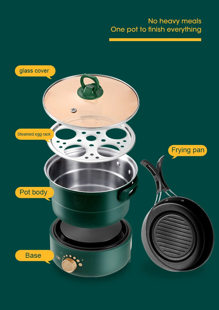 110/220V Electric Split Cooking Pot Foldable Multicooker Frying Pan Hotpot Food Steamer Rice Cooker Soup Maker Boiler For Travel 5