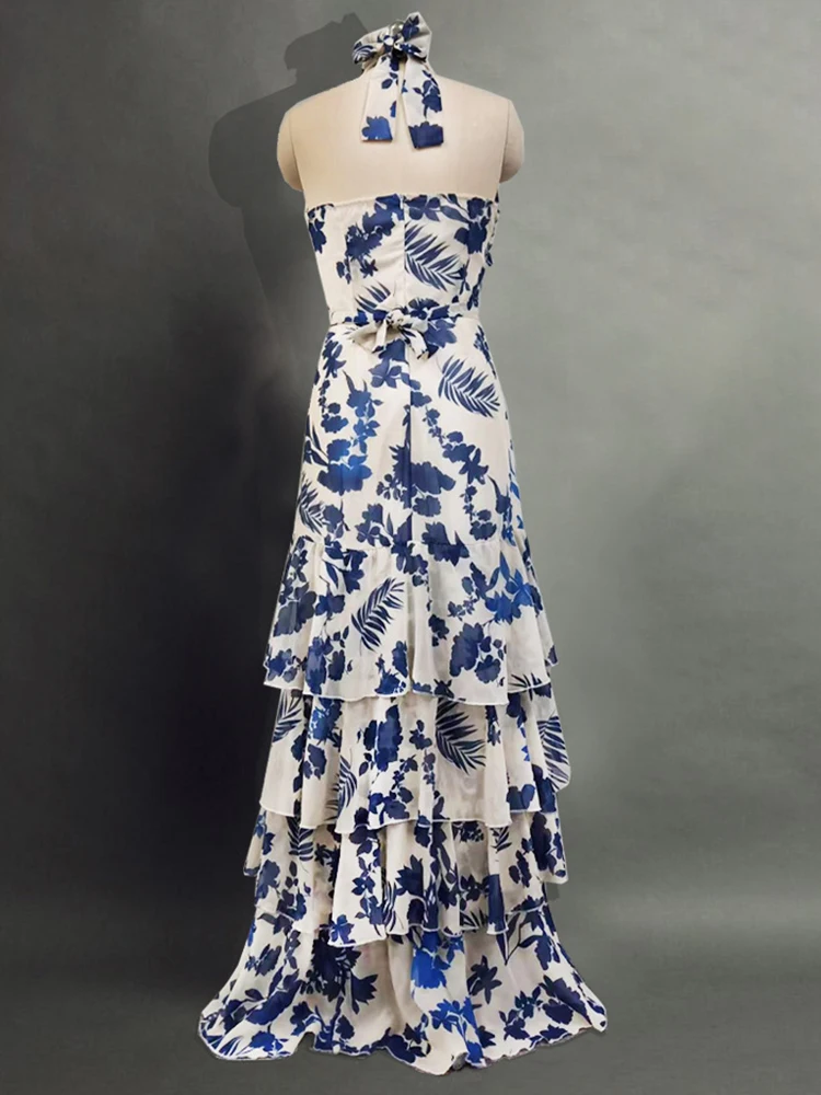 Ladies new comfortable halterneck sleeveless high waist long dress