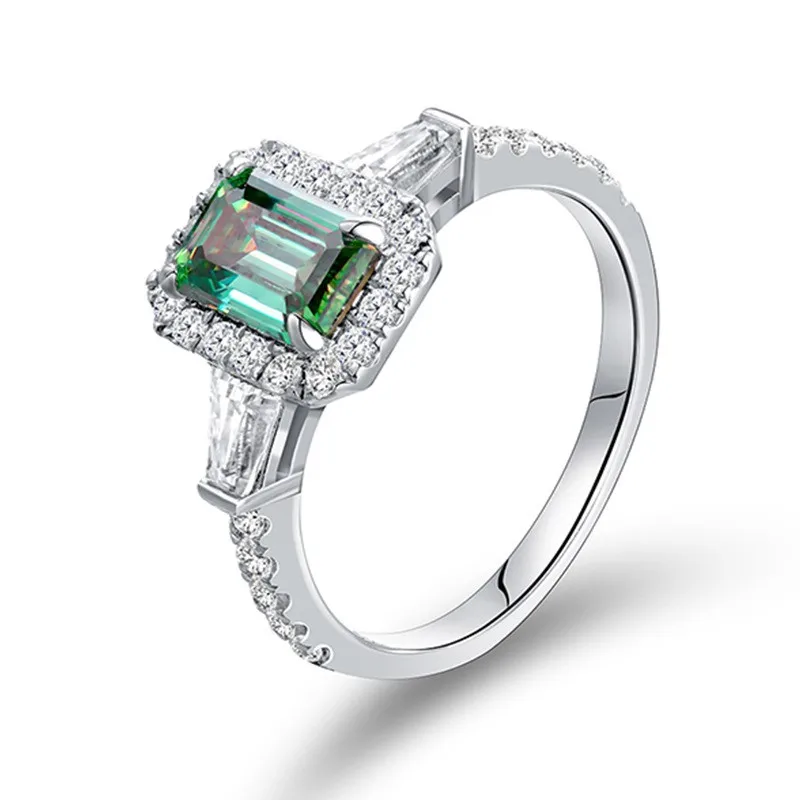 

R3-0038 Lefei Fashion Luxury Trendy Classic Moissanite Green Rectangle Ring For Charms Women 925 Silver Party Jewelry Charm Gift