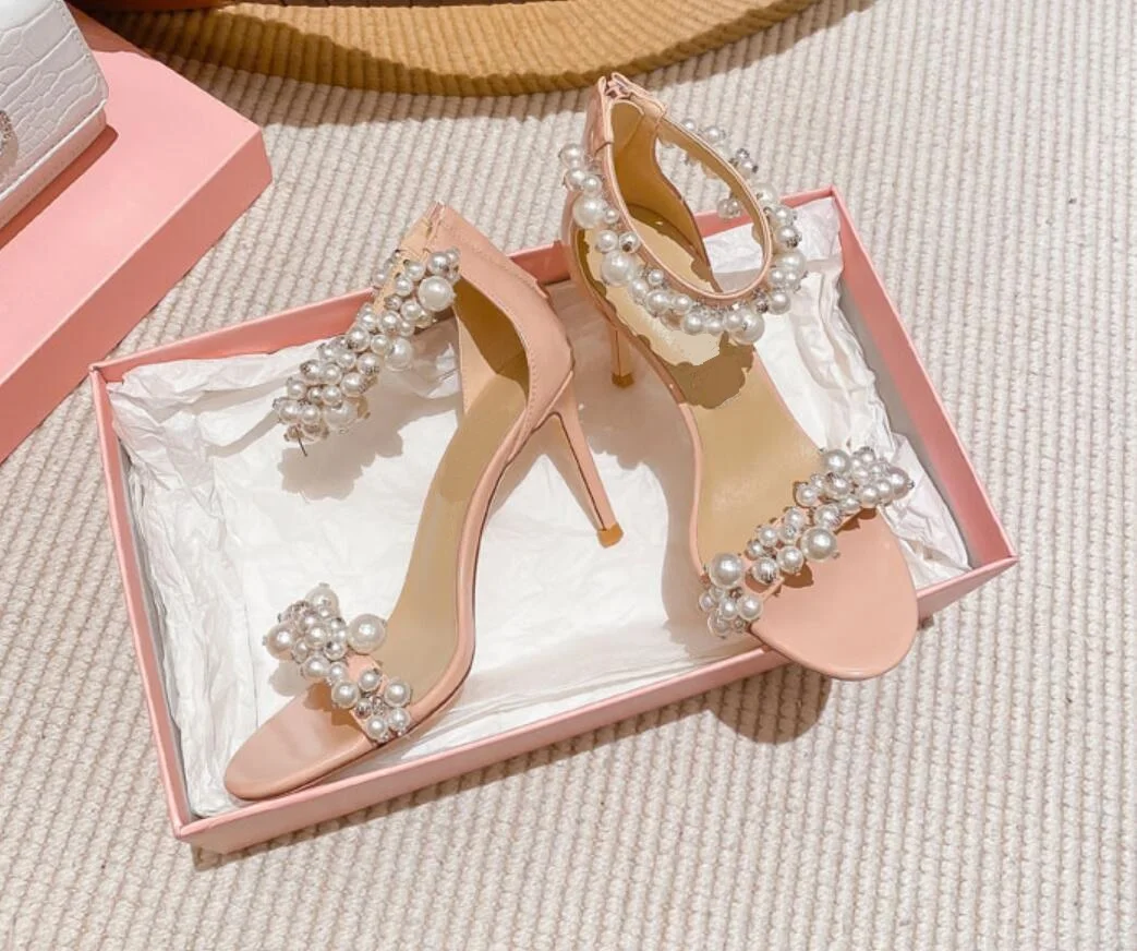 Chaussures De Mariage Femme Talons Hauts Strass Et Perles - Bout Ouvert, Satin, Fermeture éclair, Pour Robe De Bal Et Soirée - 6