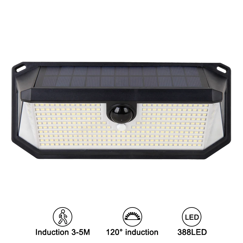 388LED Solar Wall Lamp Outdoor Street Light With Human Motion Sensor and 3 Working Modes IP66 Waterproof Courtyard Garden Road