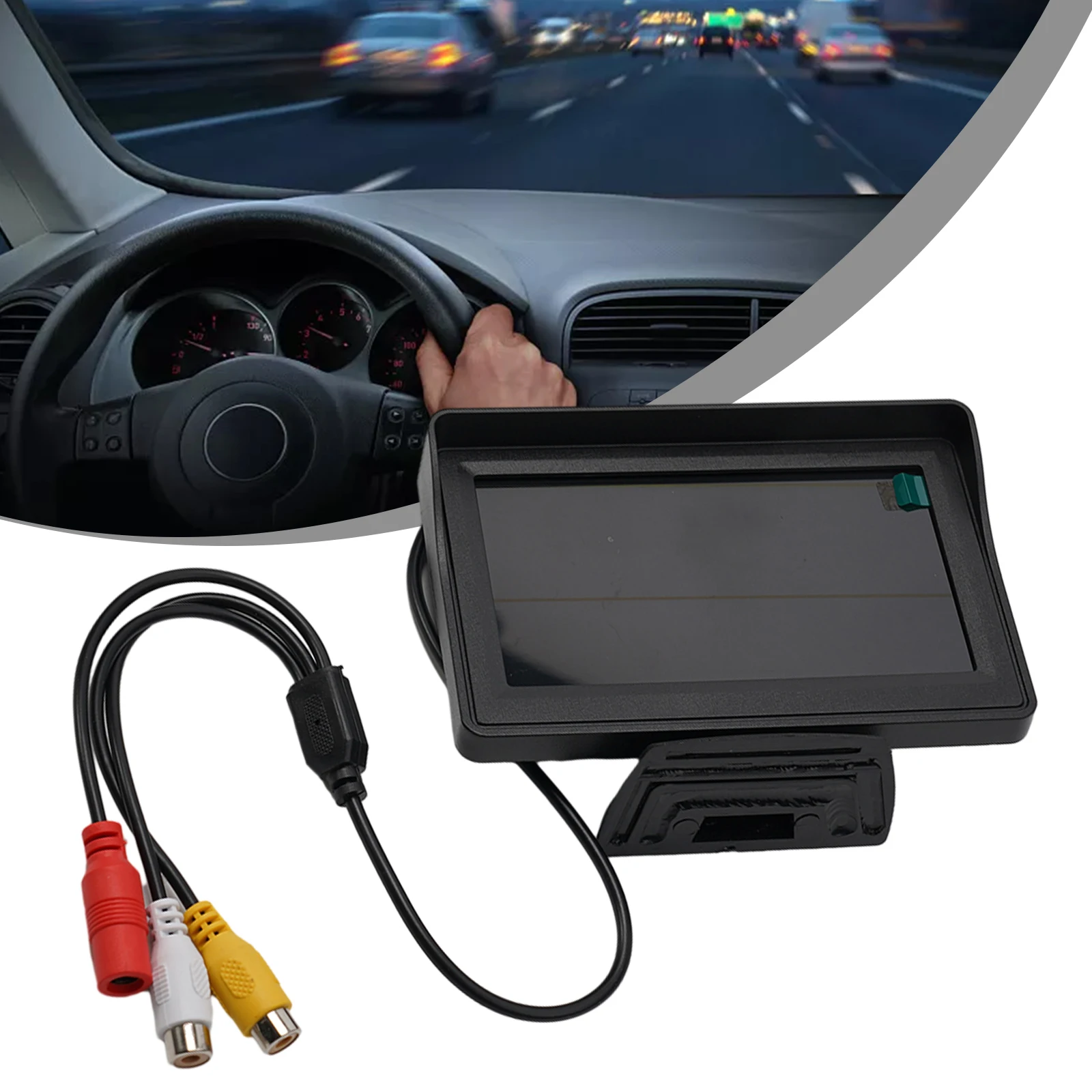 4.3인치 TFT LCD 후방 모니터(자동차용, AV1/AV2 입력, 후진 주차 시 자동 신호 감지 기능 포함)