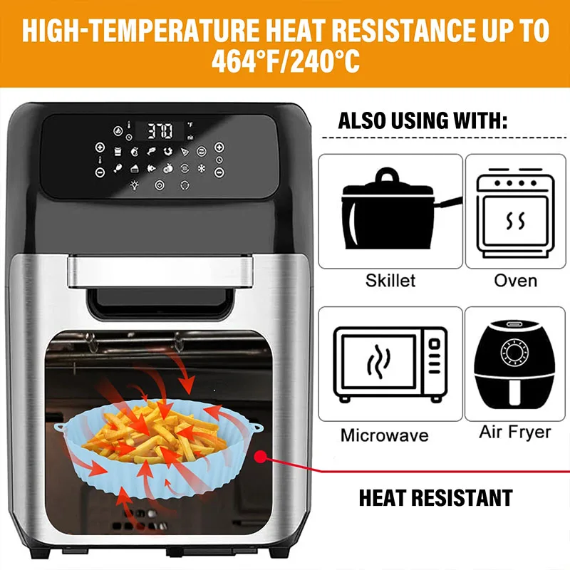 2Pcs Air Fryer Silicone Basket Silicone Molds for Air Fryer Pizza Fried Chicken Basket Silicone Mold Airfryer Oven Baking Tray