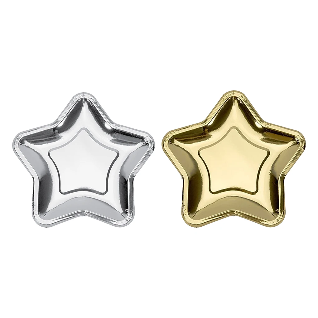 20PCS Golden Silver Five-pointed Star Paper Plate Disposable Plates For Fruit Cake Dessert Birthday Wedding Party Banquet Decor