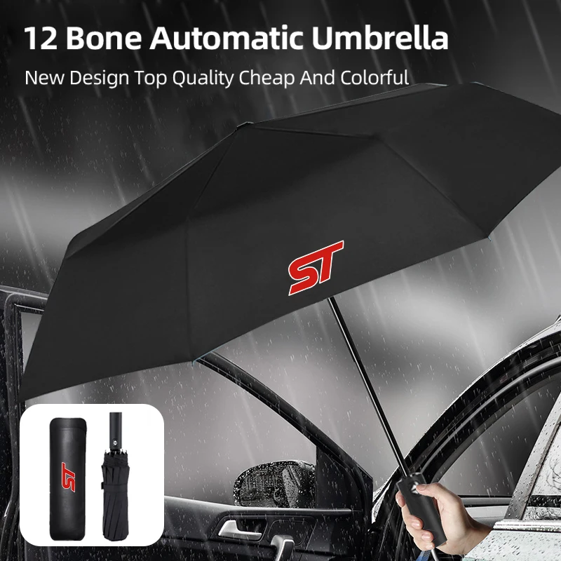 12 Bone Car Folding Windproof Sunshade Automatic Umbrella For Ford ST Racing RS S Mustang Kuga Fiesta Fusion Mondeo Edge