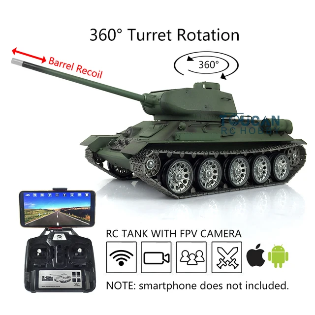 1/16 Heng Long TK7.0 Customized Version T34-85 RC Tank 3909 360° Turret Metal Track Barrel Recoil FPV Battery Charger Radio 2