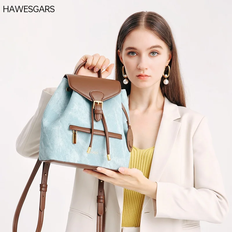 

HAWESGARS New Women High-end Shoulder Bag Fashion Casual All-match Large-capacity Soft Leather Denim Backpack