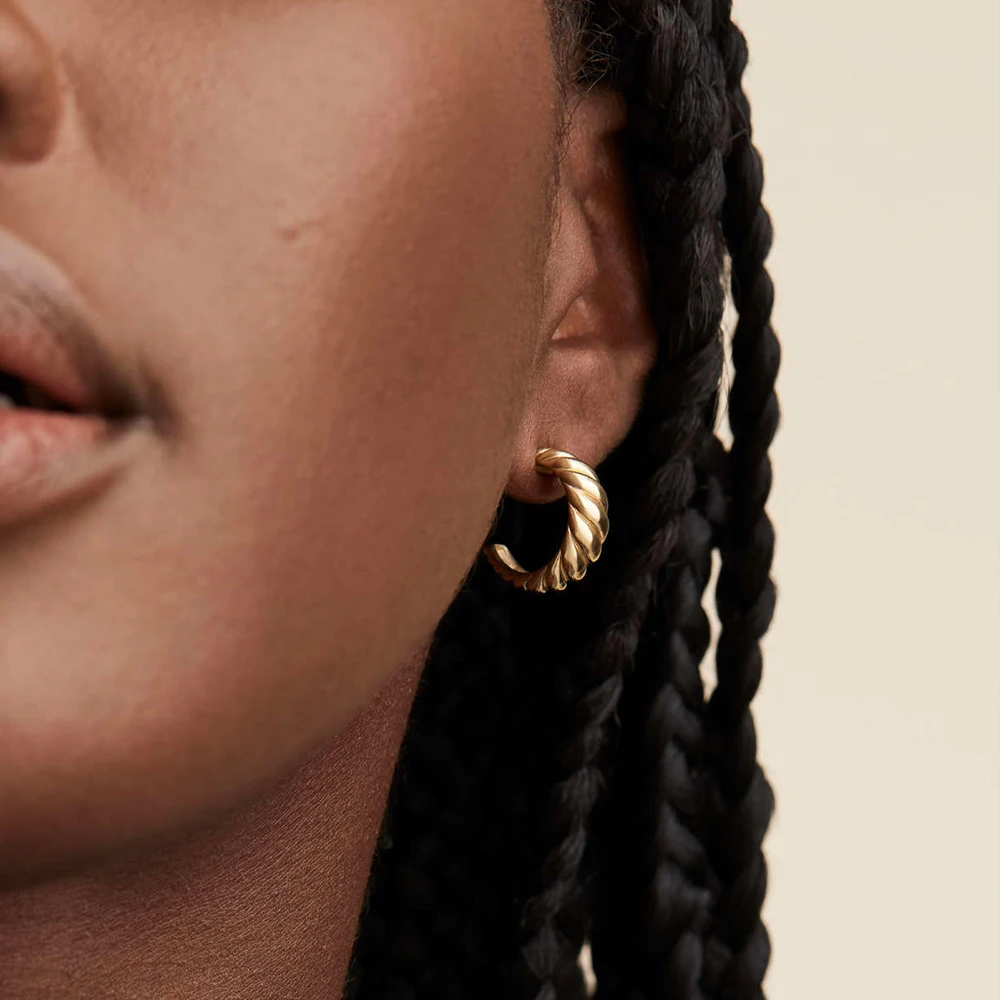 Geometric Earrings for Women Vintage Croissant Stainless Steel Hoop Earrings